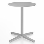 2 Inch X Base Round Cafe Table - Silver Powder Coated Aluminum / Hand Brushed Aluminum