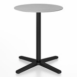 2 Inch X Base Round Cafe Table - Black Powder Coated Aluminum / Hand Brushed Aluminum