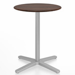 2 Inch X Base Round Cafe Table - Silver Powder Coated Aluminum / Walnut Plywood