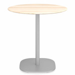 2 Inch Flat Base Round Cafe Table - Hand Brushed Aluminum / Accoya Wood