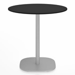 2 Inch Flat Base Round Cafe Table - Hand Brushed Aluminum / Black HPL