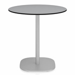 2 Inch Flat Base Round Cafe Table - Hand Brushed Aluminum / Grey HPL