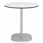 2 Inch Flat Base Round Cafe Table - Hand Brushed Aluminum / White HPL