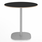 2 Inch Flat Base Round Cafe Table - Hand Brushed Aluminum / Black Laminate Plywood