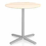 2 Inch X Base Round Cafe Table - Silver Powder Coated Aluminum / Accoya Wood