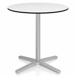 2 Inch X Base Round Cafe Table - Silver Powder Coated Aluminum / White HPL