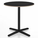 2 Inch X Base Round Cafe Table - Black Powder Coated Aluminum / Black Laminate Plywood
