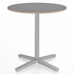2 Inch X Base Round Cafe Table - Silver Powder Coated Aluminum / Grey Laminate Plywood
