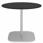 2 Inch Flat Base Round Cafe Table - Hand Brushed Aluminum / Black HPL