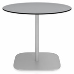 2 Inch Flat Base Round Cafe Table - Hand Brushed Aluminum / Grey HPL