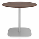 2 Inch Flat Base Round Cafe Table - Hand Brushed Aluminum / Walnut Plywood