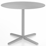 2 Inch X Base Round Cafe Table - Silver Powder Coated Aluminum / Hand Brushed Aluminum