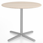 2 Inch X Base Round Cafe Table - Silver Powder Coated Aluminum / Ash Plywood