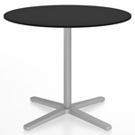 2 Inch X Base Round Cafe Table - Silver Powder Coated Aluminum / Black HPL