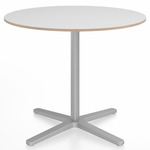 2 Inch X Base Round Cafe Table - Silver Powder Coated Aluminum / White Laminate Plywood