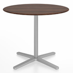 2 Inch X Base Round Cafe Table - Silver Powder Coated Aluminum / Walnut Plywood