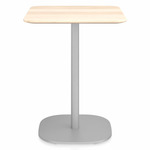 2 Inch Flat Base Square Cafe Table - Hand Brushed Aluminum / Accoya Wood