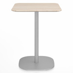2 Inch Flat Base Square Cafe Table - Hand Brushed Aluminum / Ash Plywood