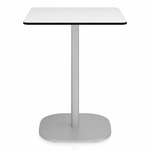 2 Inch Flat Base Square Cafe Table - Hand Brushed Aluminum / White HPL