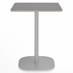 2 Inch Flat Base Square Cafe Table - Hand Brushed Aluminum / Grey Laminate Plywood