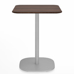 2 Inch Flat Base Square Cafe Table - Hand Brushed Aluminum / Walnut Plywood