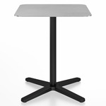 2 Inch X Base Square Cafe Table - Black Powder Coated Aluminum / Hand Brushed Aluminum