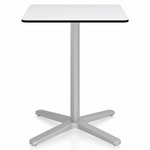 2 Inch X Base Square Cafe Table - Silver Powder Coated Aluminum / White HPL