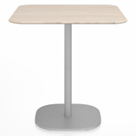 2 Inch Flat Base Square Cafe Table - Hand Brushed Aluminum / Ash Plywood