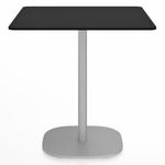 2 Inch Flat Base Square Cafe Table - Hand Brushed Aluminum / Black HPL