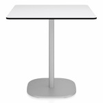 2 Inch Flat Base Square Cafe Table - Hand Brushed Aluminum / White HPL