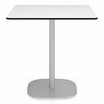2 Inch Flat Base Square Cafe Table - Hand Brushed Aluminum / White HPL