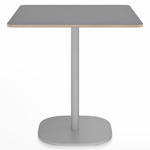 2 Inch Flat Base Square Cafe Table - Hand Brushed Aluminum / Grey Laminate Plywood