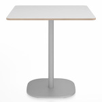 2 Inch Flat Base Square Cafe Table - Hand Brushed Aluminum / White Laminate Plywood