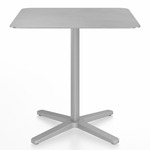 2 Inch X Base Square Cafe Table - Silver Powder Coated Aluminum / Hand Brushed Aluminum