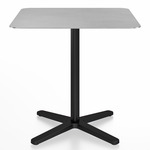 2 Inch X Base Square Cafe Table - Black Powder Coated Aluminum / Hand Brushed Aluminum
