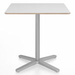 2 Inch X Base Square Cafe Table - Silver Powder Coated Aluminum / White Laminate Plywood