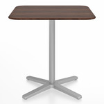 2 Inch X Base Square Cafe Table - Silver Powder Coated Aluminum / Walnut Plywood