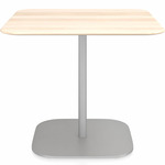 2 Inch Flat Base Square Cafe Table - Hand Brushed Aluminum / Accoya Wood