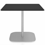 2 Inch Flat Base Square Cafe Table - Hand Brushed Aluminum / Black HPL