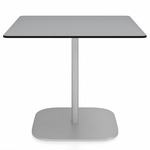 2 Inch Flat Base Square Cafe Table - Hand Brushed Aluminum / Grey HPL