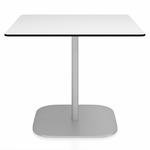 2 Inch Flat Base Square Cafe Table - Hand Brushed Aluminum / White HPL