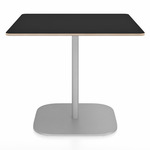 2 Inch Flat Base Square Cafe Table - Hand Brushed Aluminum / Black Laminate Plywood