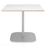 2 Inch Flat Base Square Cafe Table - Hand Brushed Aluminum / White Laminate Plywood
