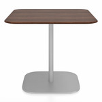 2 Inch Flat Base Square Cafe Table - Hand Brushed Aluminum / Walnut Plywood