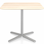 2 Inch X Base Square Cafe Table - Silver Powder Coated Aluminum / Accoya Wood