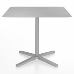 2 Inch X Base Square Cafe Table - Silver Powder Coated Aluminum / Hand Brushed Aluminum