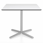 2 Inch X Base Square Cafe Table - Silver Powder Coated Aluminum / White HPL