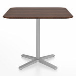 2 Inch X Base Square Cafe Table - Silver Powder Coated Aluminum / Walnut Plywood