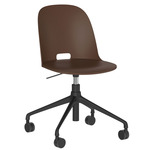 Alfi Work Swivel Chair with Casters - Black Powder Coated Aluminum / Brown