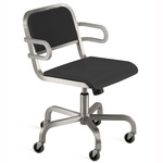 Nine-0 Swivel Armchair - Hand Brushed Aluminum / Dark Grey